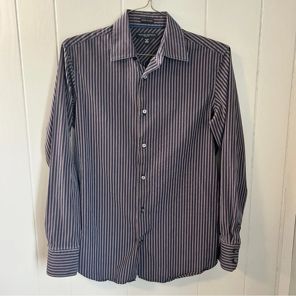 Banana Republic Navy Pinstripe Slim Fit Button Up Size Small